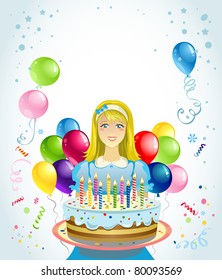  Girl with cake with space for text