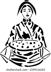Girl with cake Vector Stencil, black and white