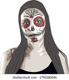 Girl in Calavera Catrina makeup. Mexican day of the dead