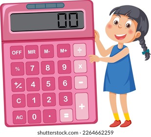 Girl with calculator cartoon illustration