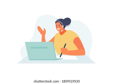 Girl call center assistant. Customer support, hotline vector illustration