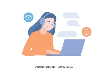 Girl in call center flat illustration