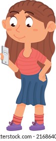 Girl calling on phone. Pretty kid using smartphone