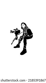 chica con cámara de vector blanco y negro