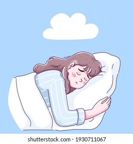 Girl can not sleep character design of vector. Cartoon illustration style.
