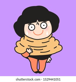 Girl can not Take a Deep Breath While Wearing Too Tight Winter Scarf Around Her Neck Concept Card Character illustration