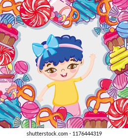 Girl and candies cartoons