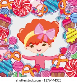 Girl and candies cartoons