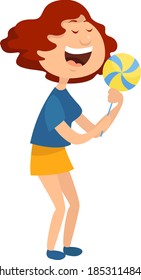 Niña con caramelos, ilustración, vector sobre fondo blanco