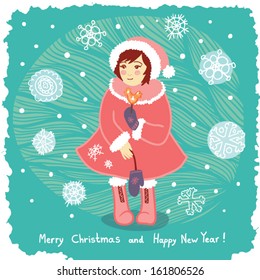 girl, candy and snowflakes