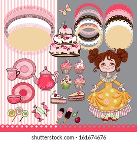 girl and candy,tea time scrapbook set