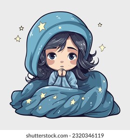 Girl can't sleep. girl sits on bed and worries. insomnia. sleep disorder