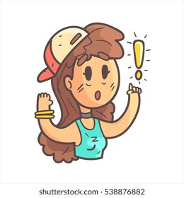 Girl In Cap, Choker And Blue Top Saying Something Important Hand Drawn Emoji Cool Outlined Portrait