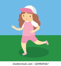 Girl in a cap runs, illustration, vector