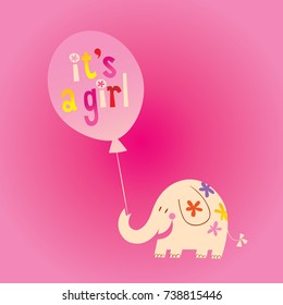 it's a girl - card with cute elephant