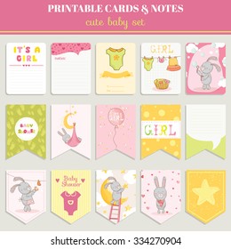 Girl Card Set for birthday, baby shower, party, design in vector