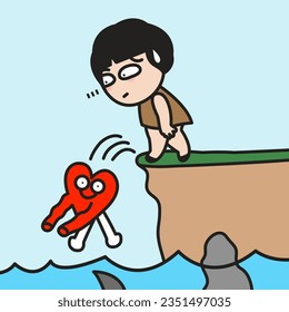 Girl Carefully Follow Her Heart That Jumping Into The Sea Concept Card Character illustration