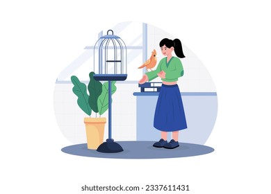 Girl Caring Domestic Animal Illustration concept on white background