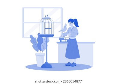 Girl Caring Domestic Animal Illustration concept on white background