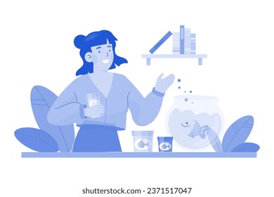 Girl Caring Domestic Animal Illustration concept on white background