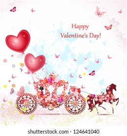girl in a carriage with valentines