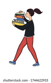 Girl carries books to study, learning, education