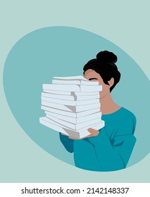 the girl carries a stack of books
