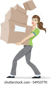 Girl carrying boxes.