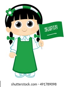 Girl carrying Saudi Arabia Flag