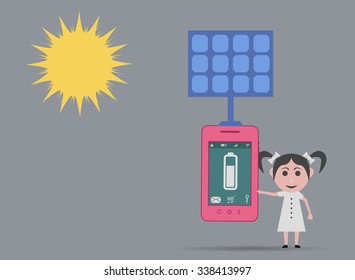 girl carrying smart phone with solar energy