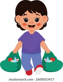 Girl Carrying Trash Bags Illustration