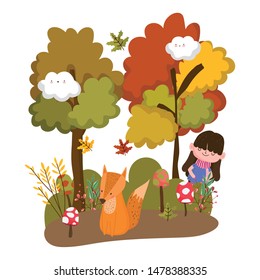 Girl cartoon in autumn season design