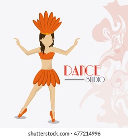 girl cartoon avatar dancer dance studio academy advertising icon. Colorful design. Splash background. Vector illustration