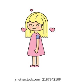 girl cartoon between hearts. vector illustration