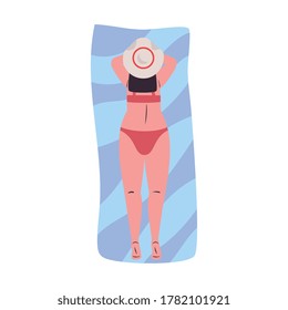 Girl cartoon with bikini backwards on towel design, Summer vacation tropical and relaxation theme Vector illustration