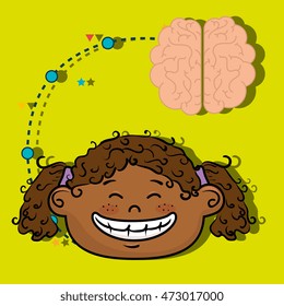 girl cartoon brain idea vector illustration design