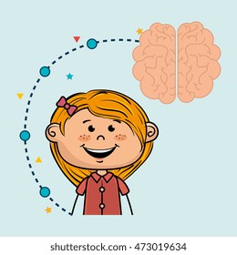 girl cartoon brain idea vector illustration design