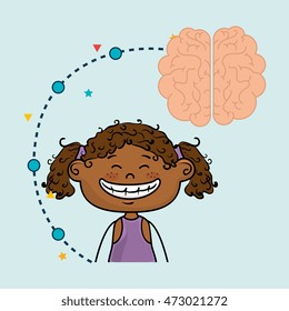 girl cartoon brain idea vector illustration design