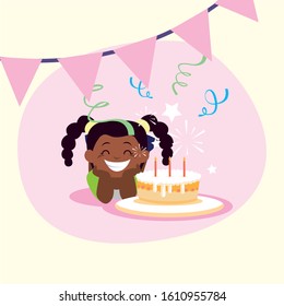 Girl Cartoon Cake Design Happy Birthday Stock Vector (Royalty Free ...