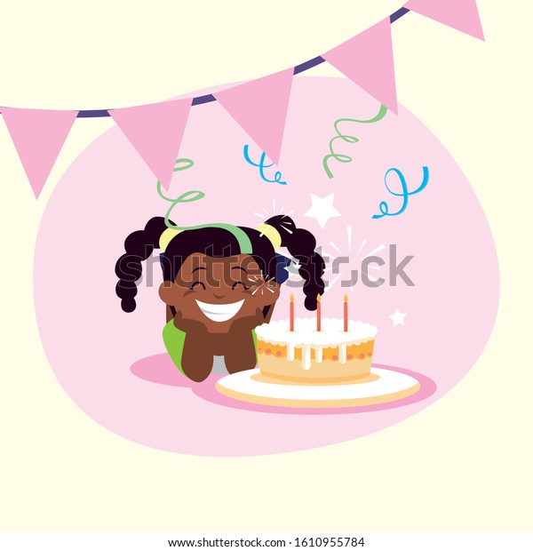 Girl Cartoon Cake Design Happy Birthday Stock Vector (Royalty Free ...