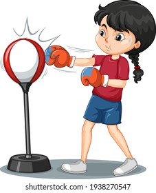 A girl cartoon character doing boxing exercise illustration