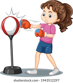 A girl cartoon character doing boxing exercise illustration