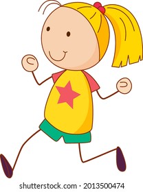 A girl cartoon character in doodle style isolated illustration