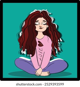Girl Cartoon Character Finding Calm In Meditation