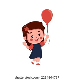 girl cartoon character playing with balloons. suitable for children's books and stickers