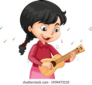 A girl cartoon character playing ukulele illustration