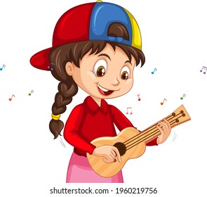 A girl cartoon character playing ukulele illustration