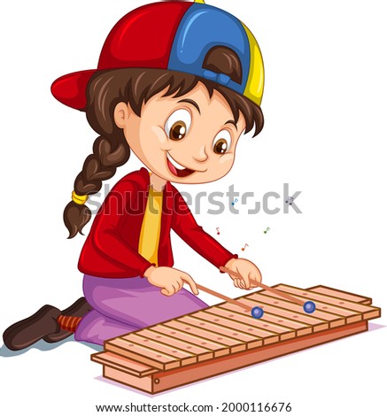 A girl cartoon character playing xylophone illustration