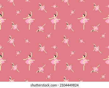 Girl cartoon character seamless pattern on pink background.Pixel style