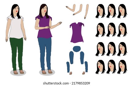 Girl cartoon character set with lip sync, The girl character design fully customizable. moral stories for the best cartoon character. the character best for your animation.